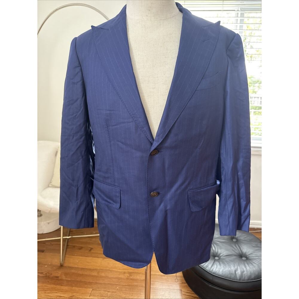 MUSIKA FRERE Blue lined jacket Classic Wool And Silk Mens Blazer Tuxedos Sz 44
